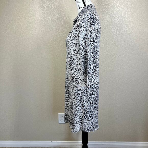 CAbi 822 Black White Grey Print Jersey Stretch Dress collar 3/4 sleeves party S - Picture 12 of 13